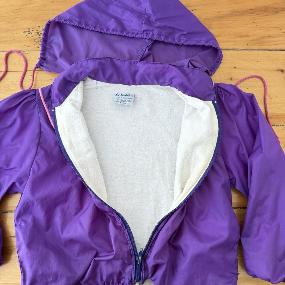 Vintage Samara Purple Kids Rain Jacket 6X Hooded Bow Applique Windbreaker - Picture 7 of 9